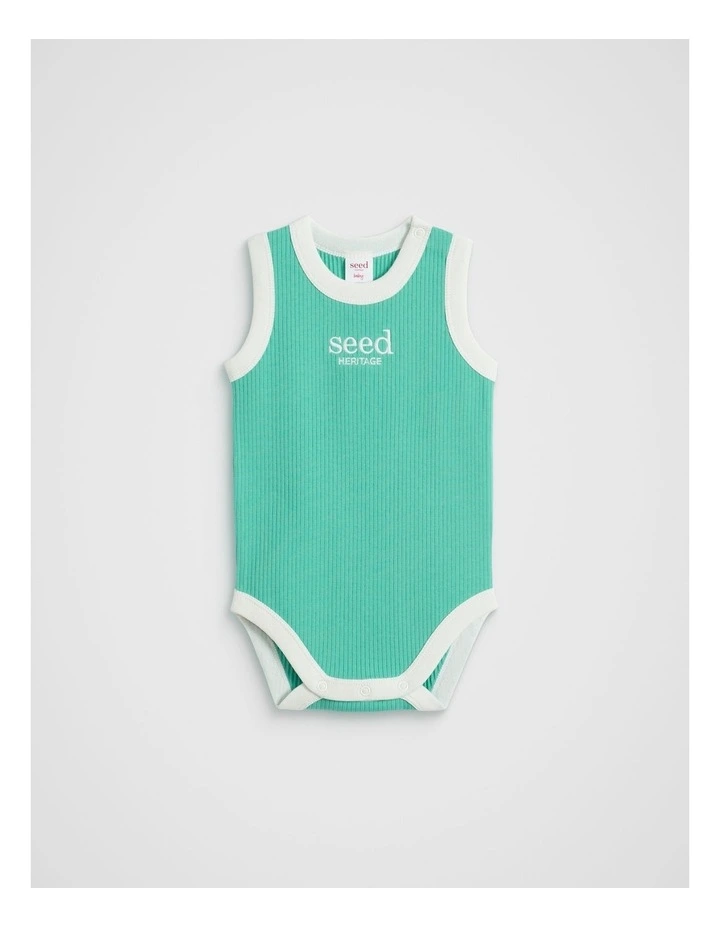 Logo Tank Bodysuit in Jade Green image 1