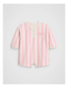 Stripe Logo Oversized Jumpsuit in Bubblegum
