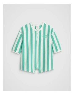 Stripe Logo Oversized Jumpsuit in Jade Green