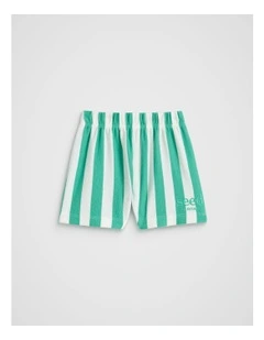 Stripe Logo Short in Jade Green