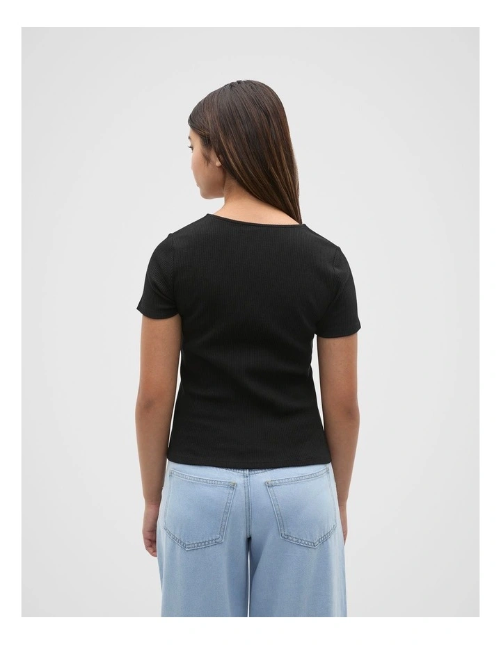 Square Neck Logo Rib Tee in Black image 2