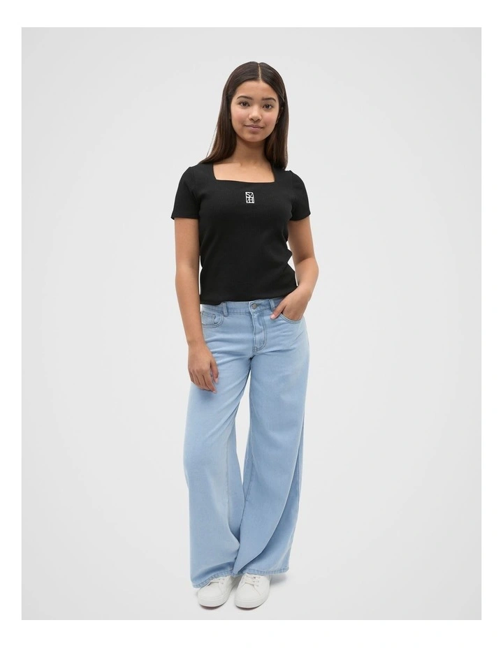 Square Neck Logo Rib Tee in Black image 3