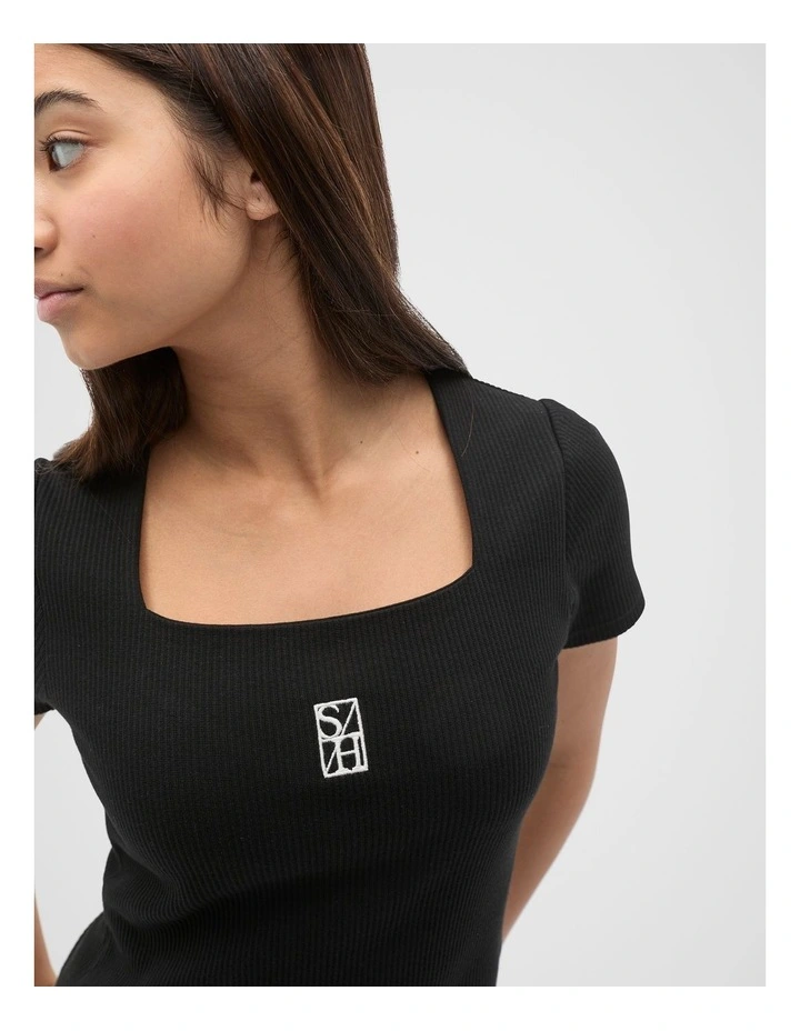 Square Neck Logo Rib Tee in Black image 4