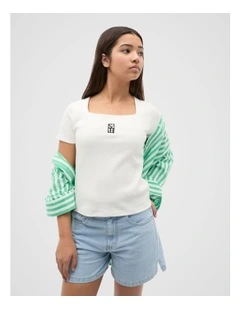 Square Neck Logo Rib Tee in Canvas
