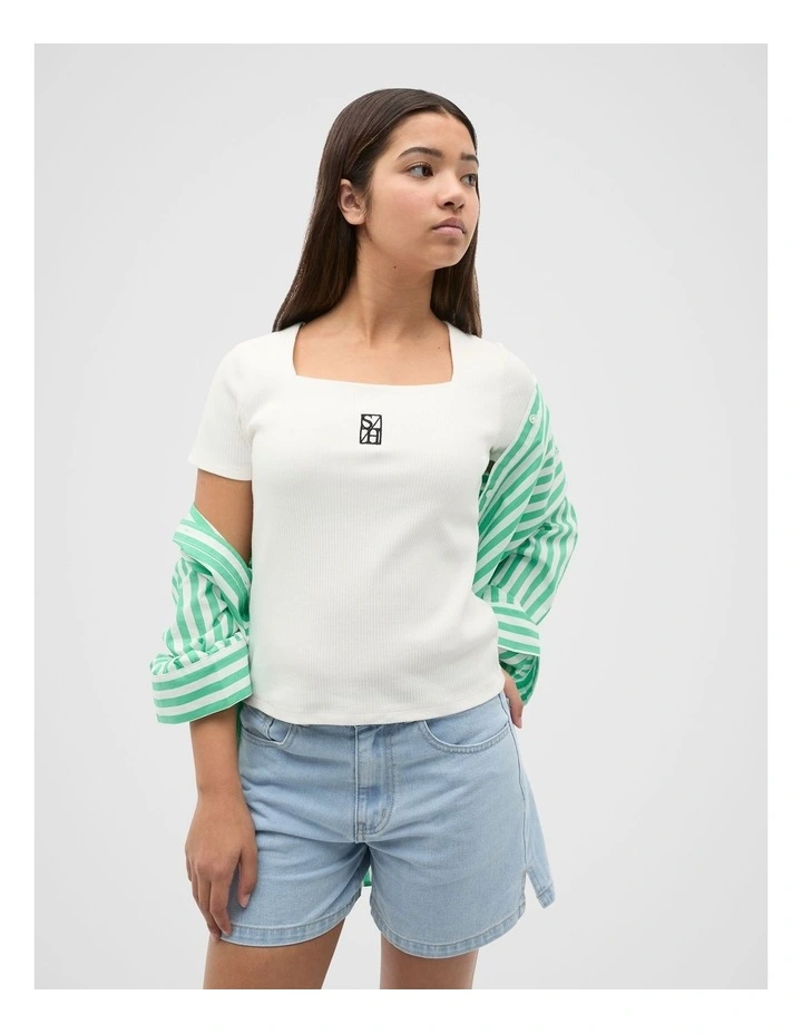 Square Neck Logo Rib Tee in Canvas image 1