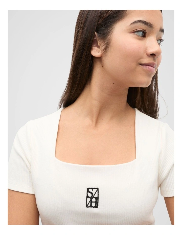 Square Neck Logo Rib Tee in Canvas image 4