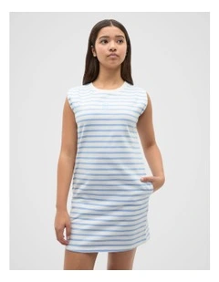Stripe Logo Dress in Bright Sky