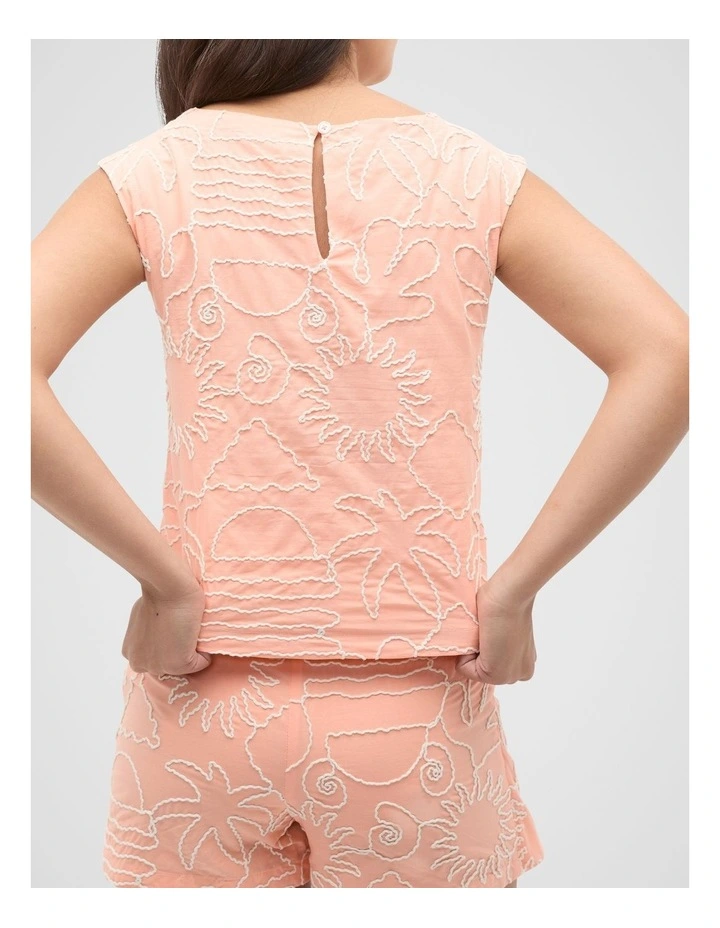 Embroidered Shell Top in Peach image 2