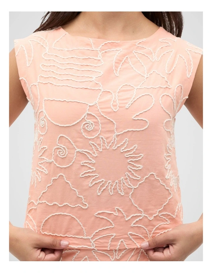 Embroidered Shell Top in Peach image 3
