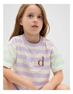 Stripe Colourblock Logo Tee in Lavender Stripe