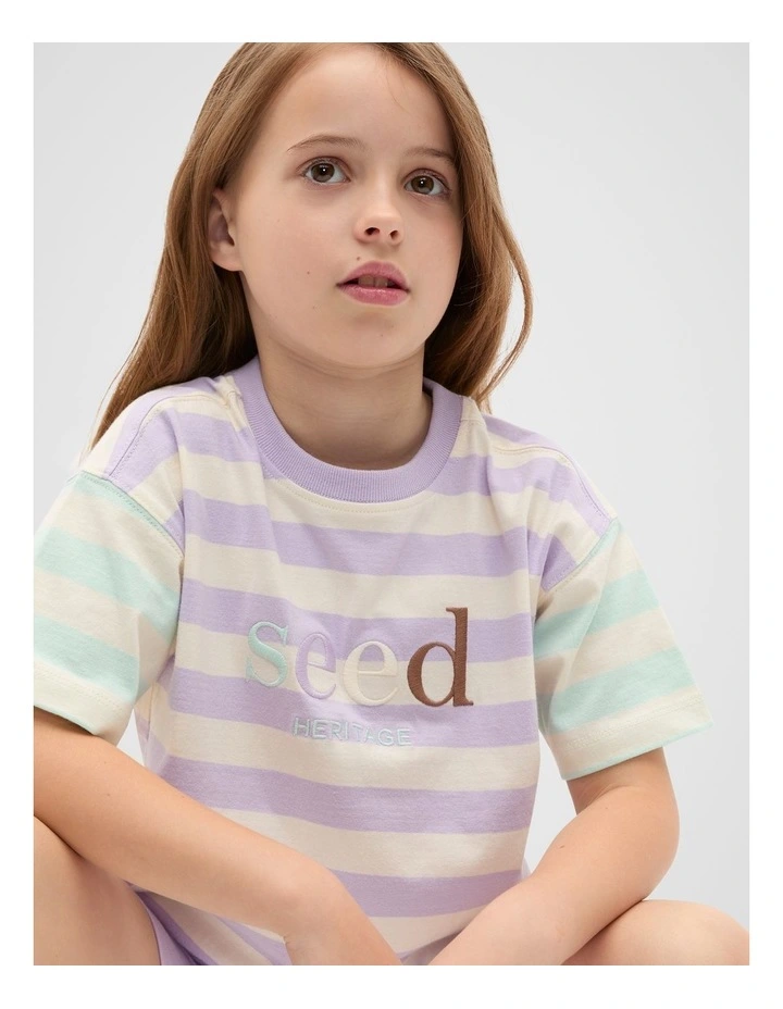 Stripe Colourblock Logo Tee in Lavender Stripe image 1