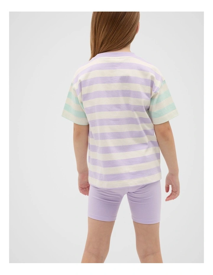 Stripe Colourblock Logo Tee in Lavender Stripe image 2