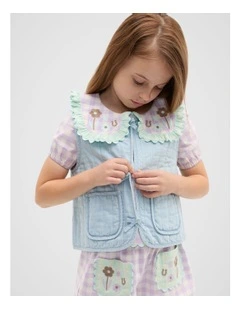 Quilted Vest in Powder Blue Wash