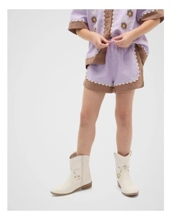 Spliced Embroidered Short in Lavender