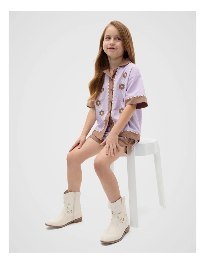 Spliced Embroidered Short in Lavender image 3