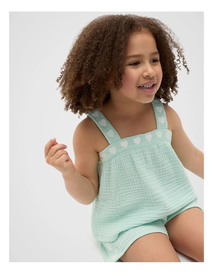 Heart Woven Pyjama in Soft Mint image 3