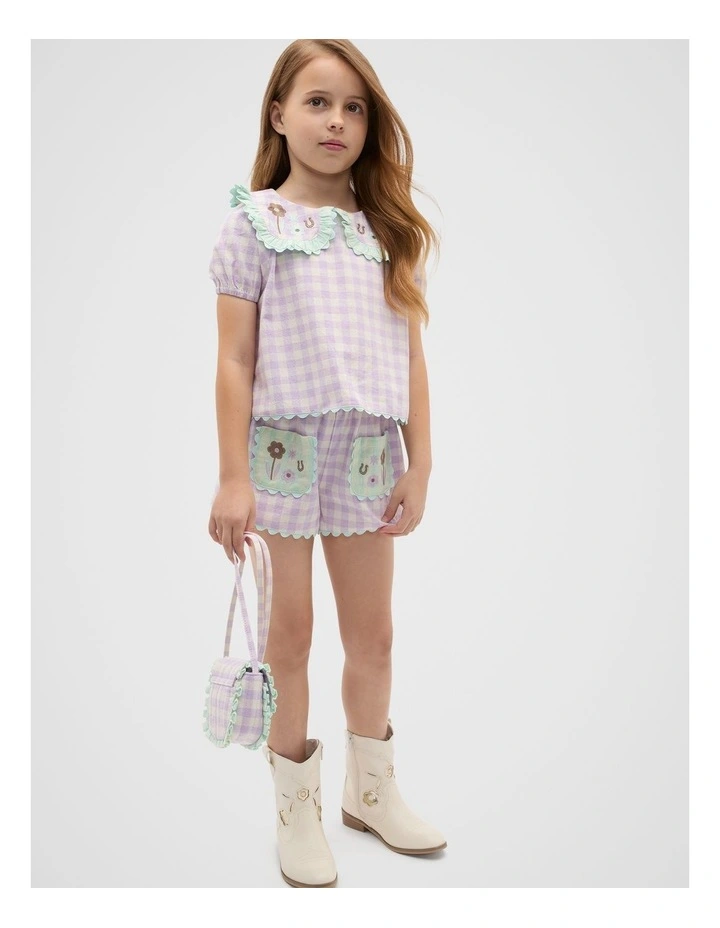 Spliced Gingham Top in Multi image 3