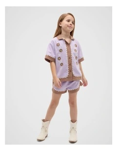 Spliced Embroidered Shirt in Lavender