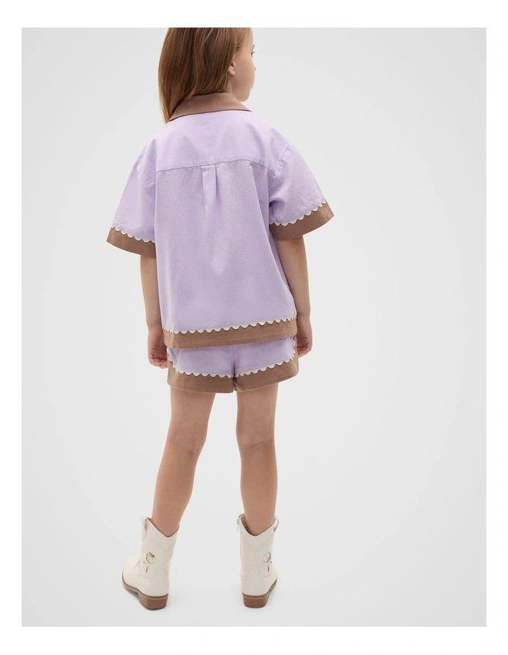 Spliced Embroidered Shirt in Lavender image 2