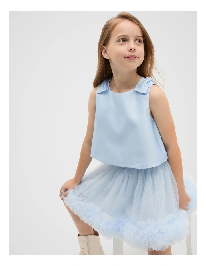 Satin Bow Top in Ice Blue image 1