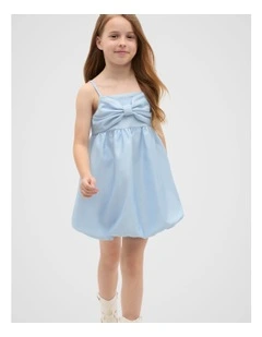 Satin Bubble Dress in Ice Blue