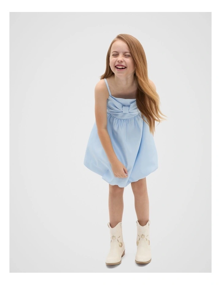 Satin Bubble Dress in Ice Blue image 3