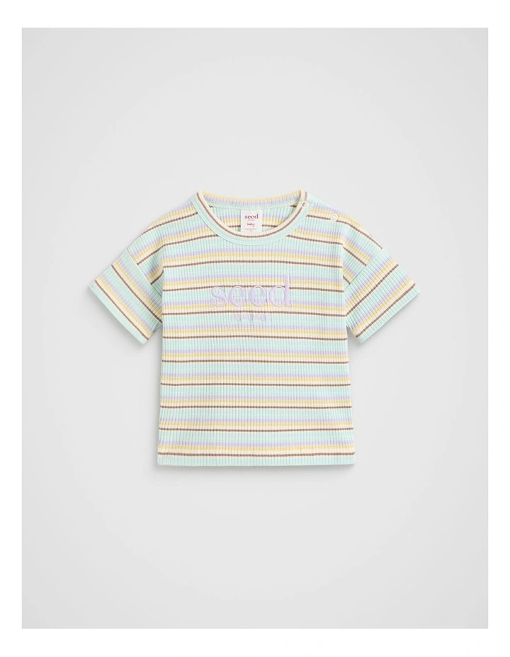 Stripe Rib Logo Tee in Multi image 1