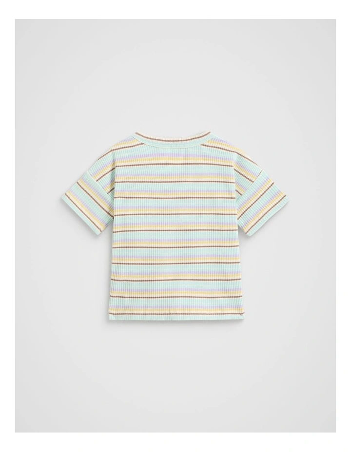 Stripe Rib Logo Tee in Multi image 2