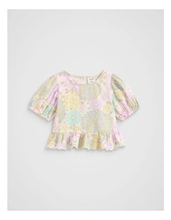 Floral Button Top in Vintage Cream