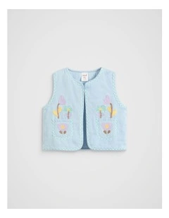 Floral Pocket Vest in Powder Blue Wash