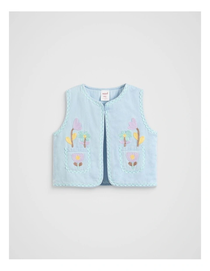 Floral Pocket Vest in Powder Blue Wash image 1