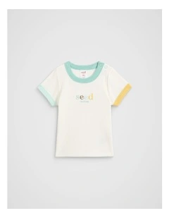 Colourblock Rib Logo Tee in Vintage Cream