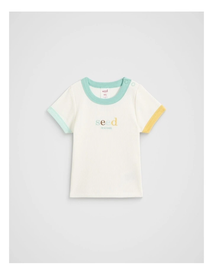 Colourblock Rib Logo Tee in Vintage Cream image 1