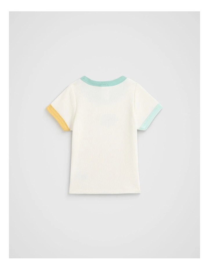 Colourblock Rib Logo Tee in Vintage Cream image 2