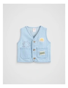 Patched Denim Vest in Light Wash