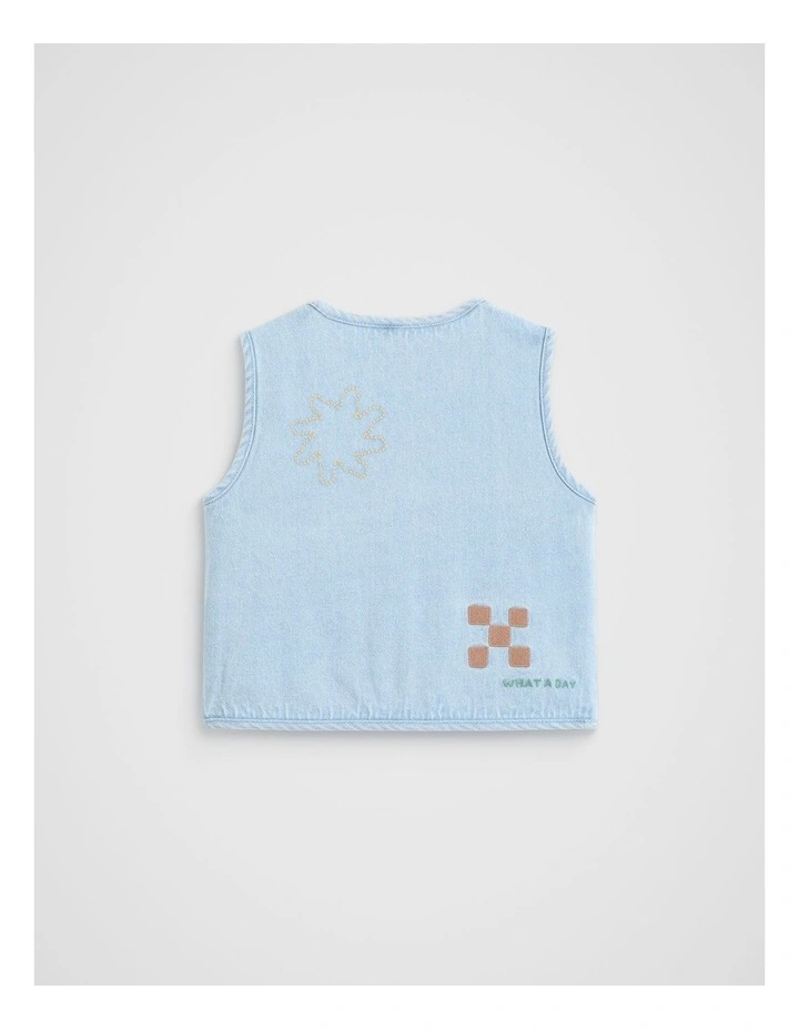 Patched Denim Vest in Light Wash image 2