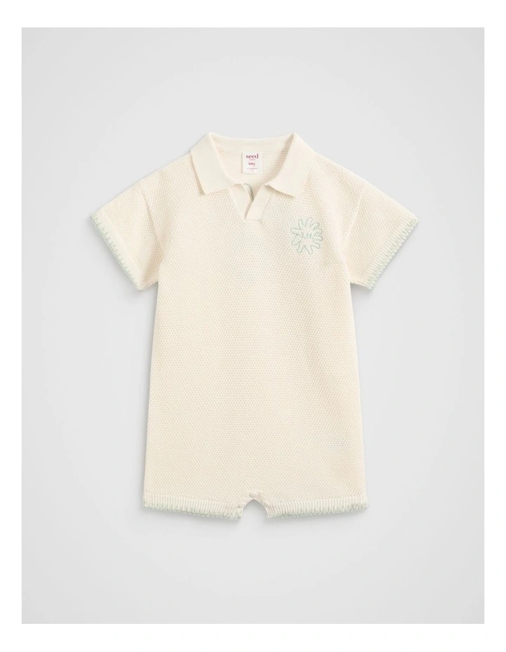 Knit Trophy Romper in Vintage Cream image 1