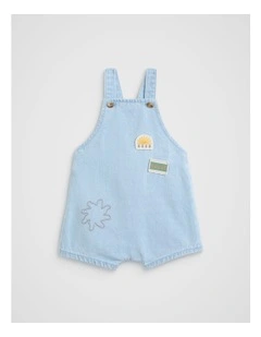 Patched Denim Overall in Light Wash