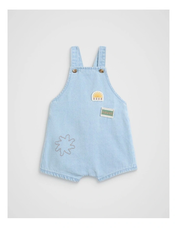 Patched Denim Overall in Light Wash image 1