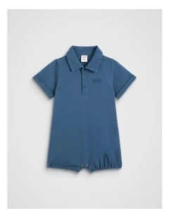 Core Logo Romper in Washed Navy