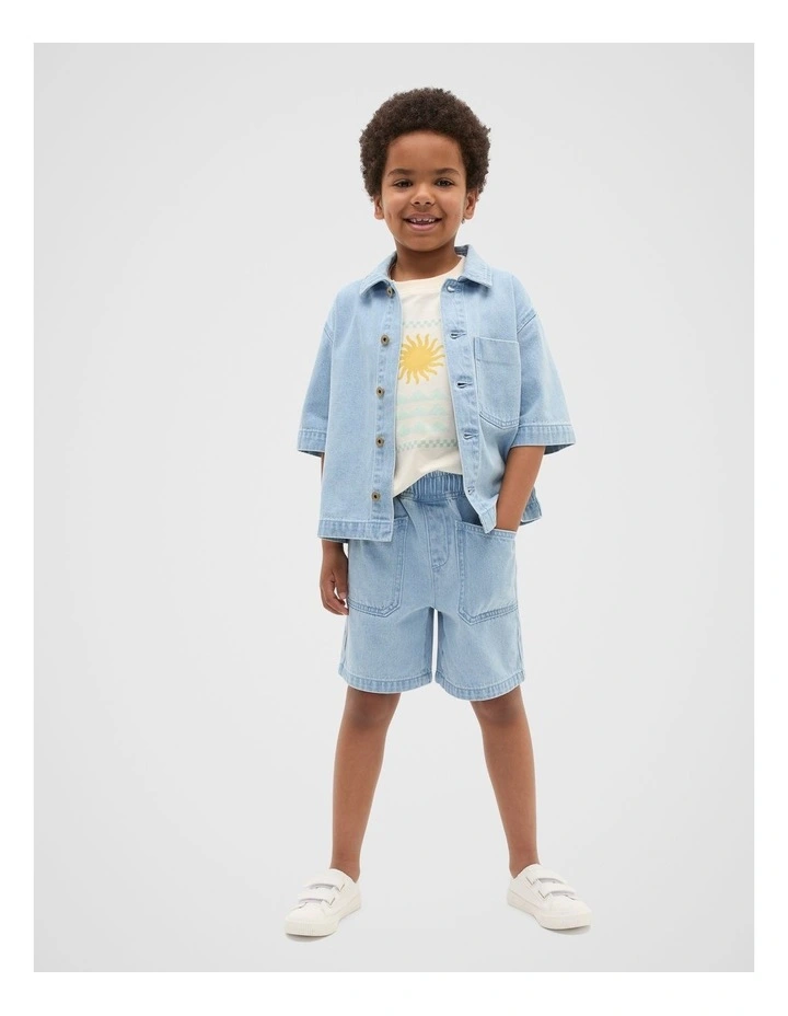 Pull on Denim Short in Blue image 3