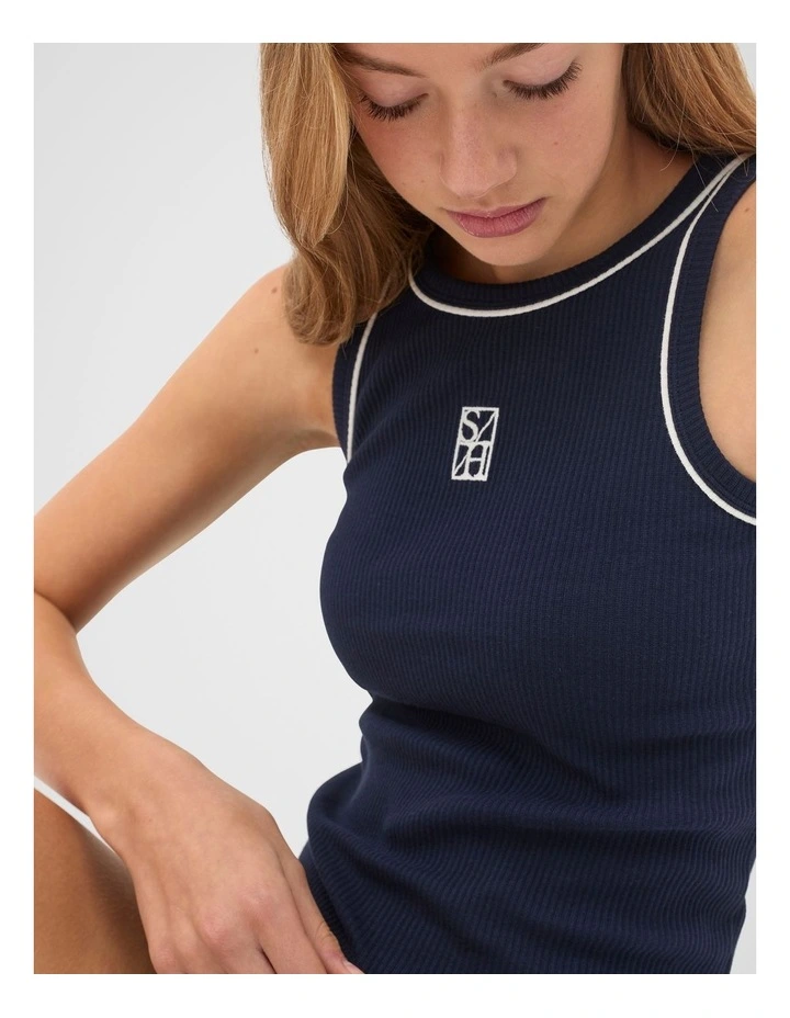 Core Logo Rib Tank in New Navy image 3
