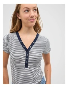 Snap Rib Tee in New Navy