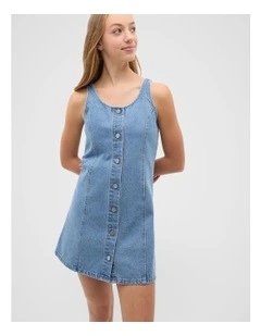Denim Button Dress in Blue