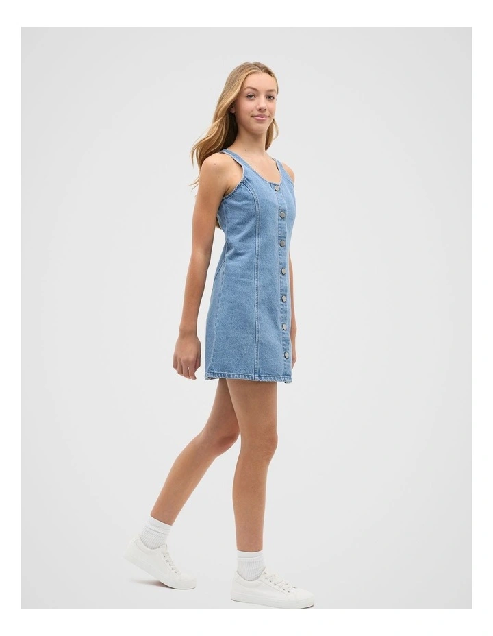 Denim Button Dress in Blue image 3