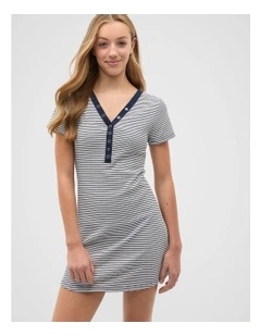 Snap Rib Dress in Blue