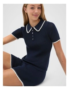 Knit Polo Top in Blue