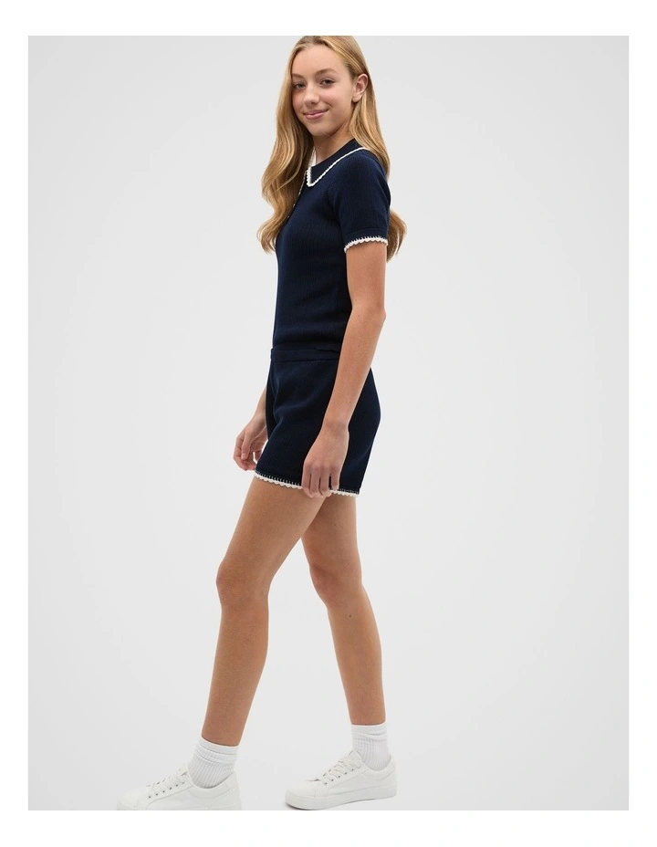 Knit Polo Top in Blue image 4