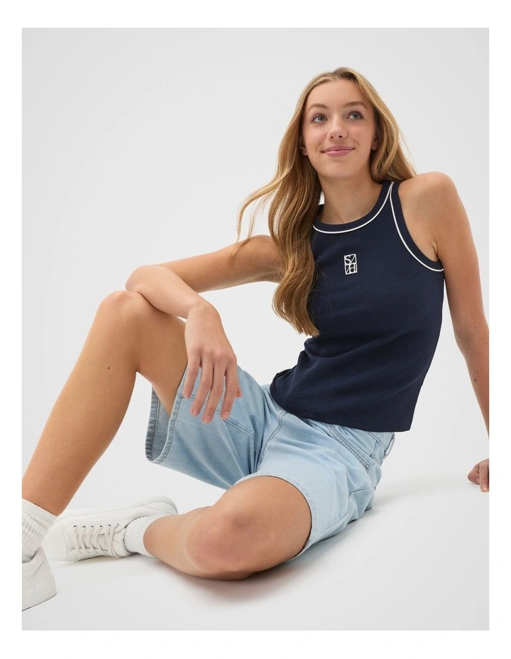 Longline Denim Short in Blue image 4