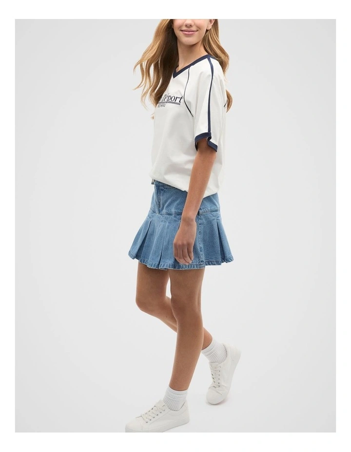 Pleat Denim Skort in Blue image 3